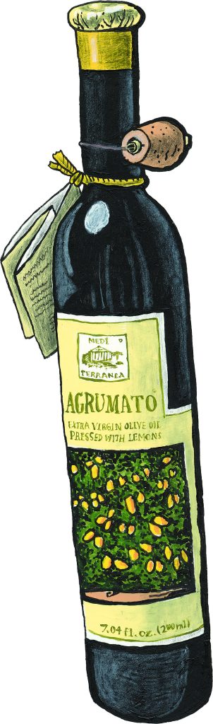 an illustration of a bottle of Agrumato lemon olive oil